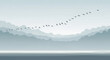 © MOCHAMMAD - Misty Mountain Scenery With Migrating Birds In Flight Beautiful Minimalism