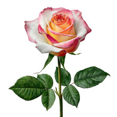 Wall Mural - Beautiful rose with pink and white petals on a green stem.