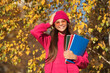 © be free - september 1. teen girl with school homework. teen girl enjoy fall outdoor. back to school. school education of teen girl. knowledge day on september. autumn september is schooling time