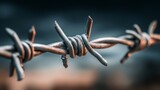 In the countryside, a wooden post holds up a barbed wire fence