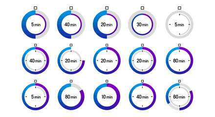 Circular Timer Icons Set of 15 Progress Indicators for UI Design