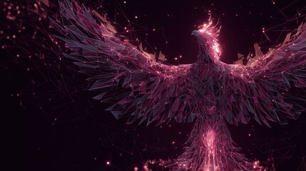 Canvas Print - a geometric phoenix design, a fiery illustration rendered in digital format, wings spread