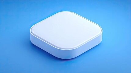 Wall Mural - a white, rounded square object, sitting on a matching blue surface, studio lighting