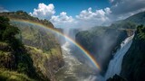 Majestic Victoria Falls with Rainbow: A Breathtaking Natural Wonder in Zimbabwe, Africa, Scenic Landscape
