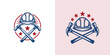 © Agung - Construction Labor Logo Design With Safety Helmet and Crossed Hammers Graphic Concept for Worker Celebration, Labor Day events, construction companies, contractor brand logo symbol