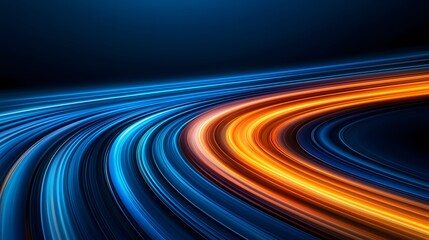 Wall Mural - this abstract image shows vibrant, curving lines of blue and orange on a dark background, creating a