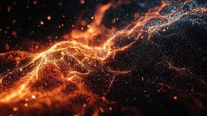 Wall Mural - abstract digital art depicting glowing particles and light trails in vibrant orange and blue colors,