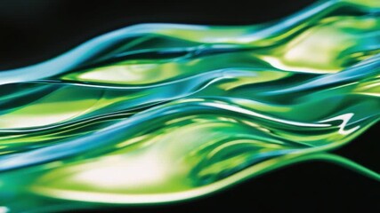 Wall Mural - abstract fluid motion with smooth waves and vibrant shades of green and blue on a dark background