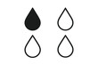 © Janien - Water drop vector icon set. Simple flat liquid droplet symbol collection. Black filled and outline tear shapes. Concept of rain, oil, blood, aqua, pure water.
