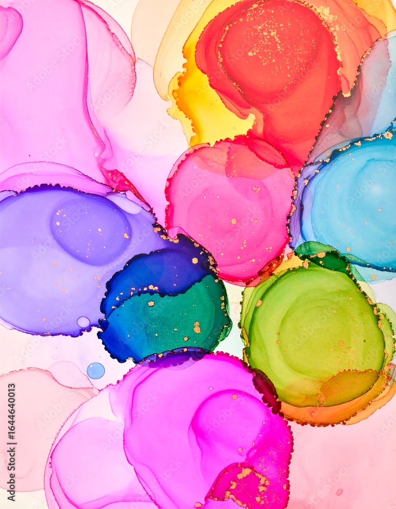 Abstract colorful fluid art with gold accents Stock Photo | Adobe Stock