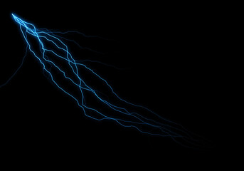 Wall Mural - a vibrant blue electrical discharge streaks across a pitch-black background, resembling a stylized l