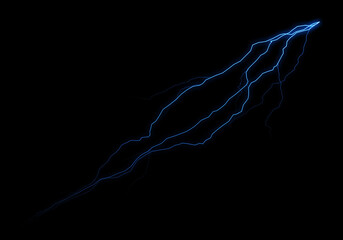 Wall Mural - abstract image of a blue electric discharge or lightning bolt on a black background. the glowing lin
