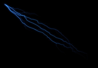 Wall Mural - a vibrant blue electric discharge streaks across a pitch-black background, resembling a lightning bo
