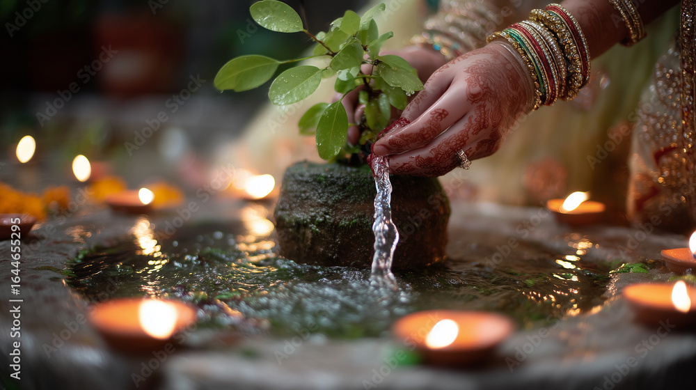 Tuli Ritual Spiritual Tulsi Vivah Ritual of Pouring Sacred Water on Holy Basil ...