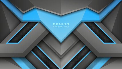 Wall Mural - Modern Blue and Metal Grey Gaming Background, Esports Style Backdrop for Gamers