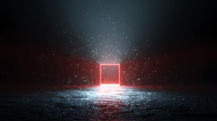 Wall Mural - abstract glowing cube with sparks on dark background, futuristic technology design with geometric sh