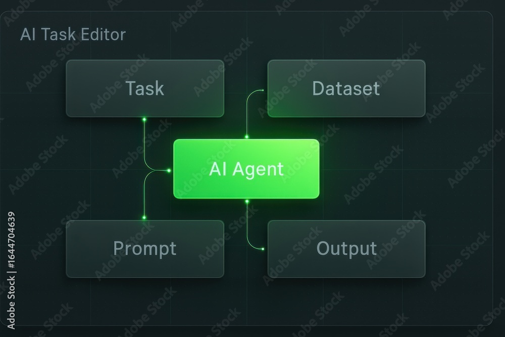 Green Neon AI Agent Task Editor Diagram with Dataset, Prompt, and ...