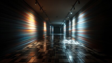 Wall Mural - a dark and mysterious corridor with a mesmerizing play of light and shadow, creating a captivating a