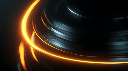 Wall Mural - a modern abstract background featuring a glowing ring of light on a dark metallic surface, creating 