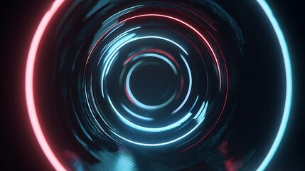 Wall Mural - abstract neon tunnel with circular shape, a futuristic and glowing space with technological effect a