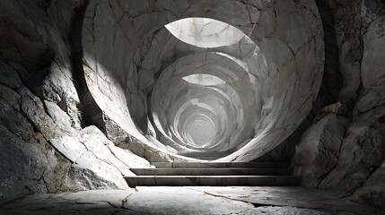 Wall Mural - a mysterious stone tunnel with steps leading into the darkness, creating a sense of adventure and ex