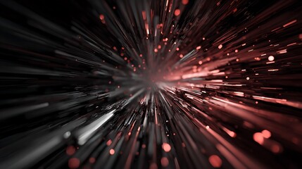 Wall Mural - abstract futuristic background with light motion and speed effect, dark space tunnel with burst of r