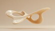 © Fude - Abstract, light beige, organic, flowing form.  Smooth, 3D, floating sculpture.  Beige background