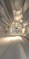 Wall Mural - abstract white tunnel with geometric shapes and perspective, creating a modern and futuristic archit