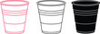 © Hasham - Three cups in different styles red outline and black silhouette