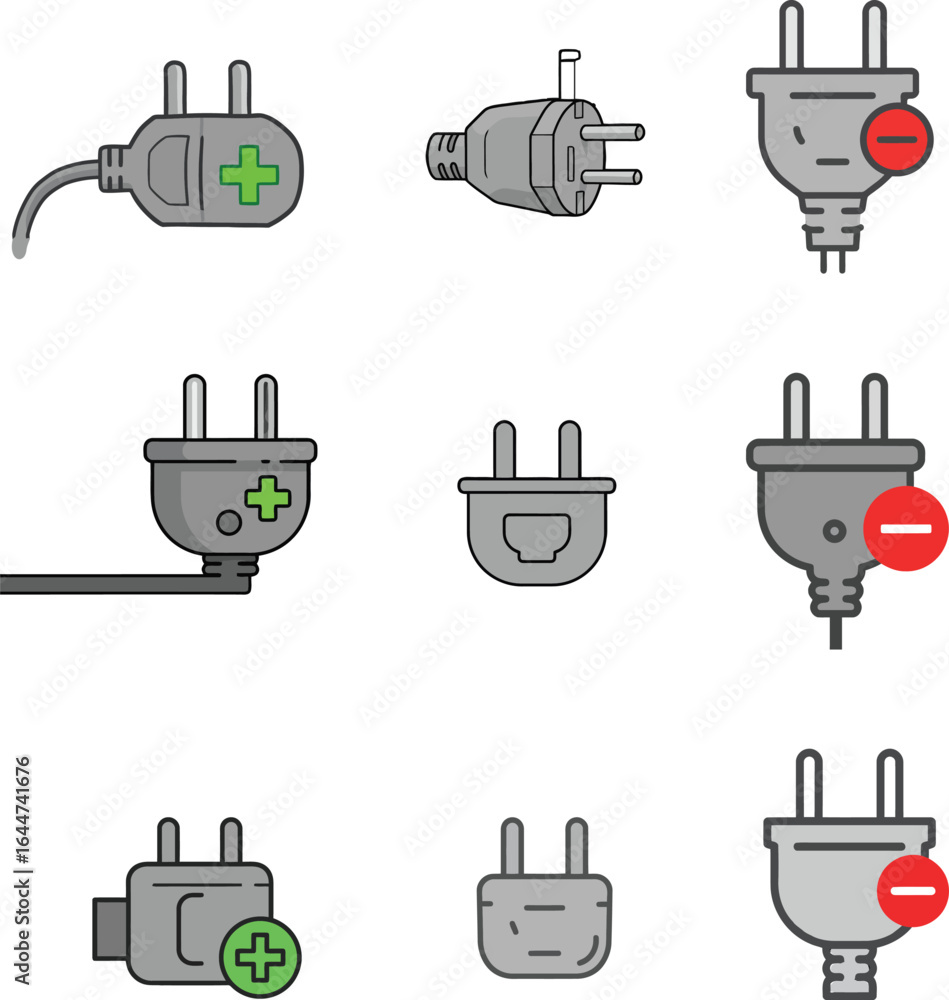 Variety of electrical power plugs demonstrating connection and ...