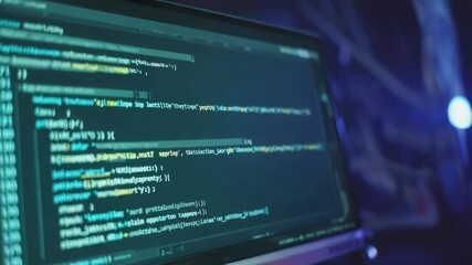 Dynamic coding session with vibrant blue screen displaying lines of software code