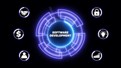 Modern software development concept. business technology virtual screen background. performance metrics, and business insights from large data sets ,network , business ,technology concept animation
