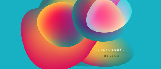 Wall Mural - Abstract colorful shapes overlap, creating vibrant visual effect. Background is turquoise. Design features gradients, smooth transitions.