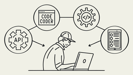 programming coding set of web icons in line style
