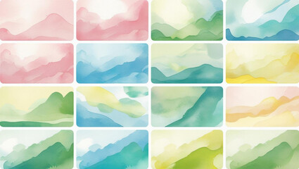 Wall Mural - Set of Abstract Watercolor Landscape Backgrounds
