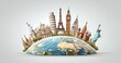 © Saraf - Iconic landmarks around the world, positioned on a globe