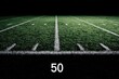© vander - Nighttime football field.  Dark, shadowed view of a football field at night.  Green grass, white markings.  Number 50 visible