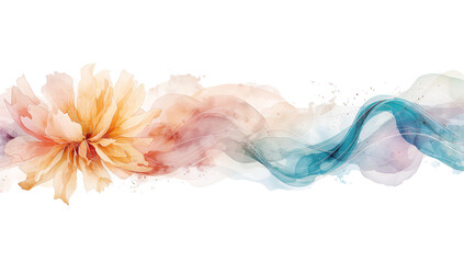 Wall Mural - floral serenity with watercolor effects and flowing translucent ribbons design element