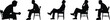 © Jharna.oo - Silhouette vector set of man on chair in waiting, thinking and slouch pose, black isolated office concept