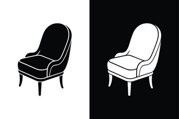 Contemporary Slipper Chair Icon Silhouette on White Background