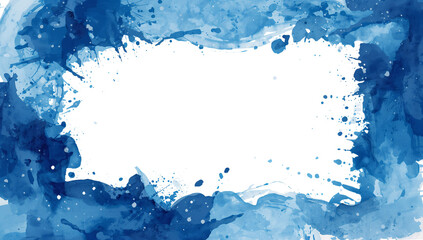 Wall Mural - azure artistic frame adorned with flowing watercolor textures on a transparent canvas