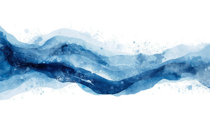 Wall Mural - abstract blue watercolor wave design with artistic splashes against a transparent canvas