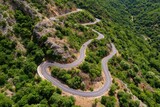 Winding mountain road, aerial view