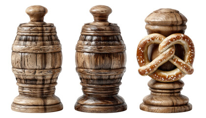 Decorative wooden objects on a transparent background for design use