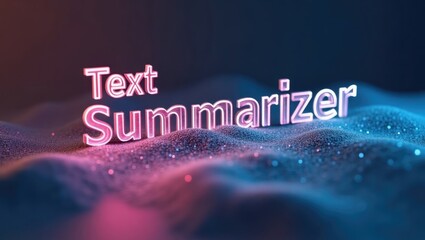 Text Summarizer. Text Summarizer glowing letters with digital wave bac