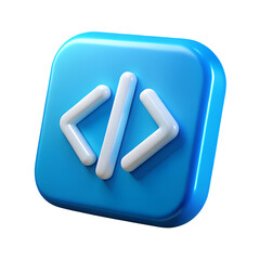 Blue 3d code symbol icon isolated on transparent background