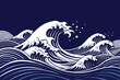 © MdSeyam - Japanese wave illustration representing powerful ocean movement in navy blue and white stylized artistic design