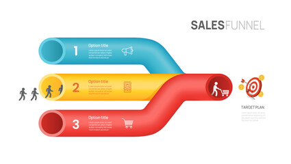 Wall Mural - sales funnel infographic vector template with 3 steps for digital marketing and startup business.