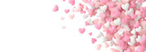 Pink and white hearts falling against a black background