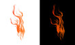 © Noy - Elegant wavy orange flame, an abstract fiery wisp of smoke or energy, on a split white and black background.